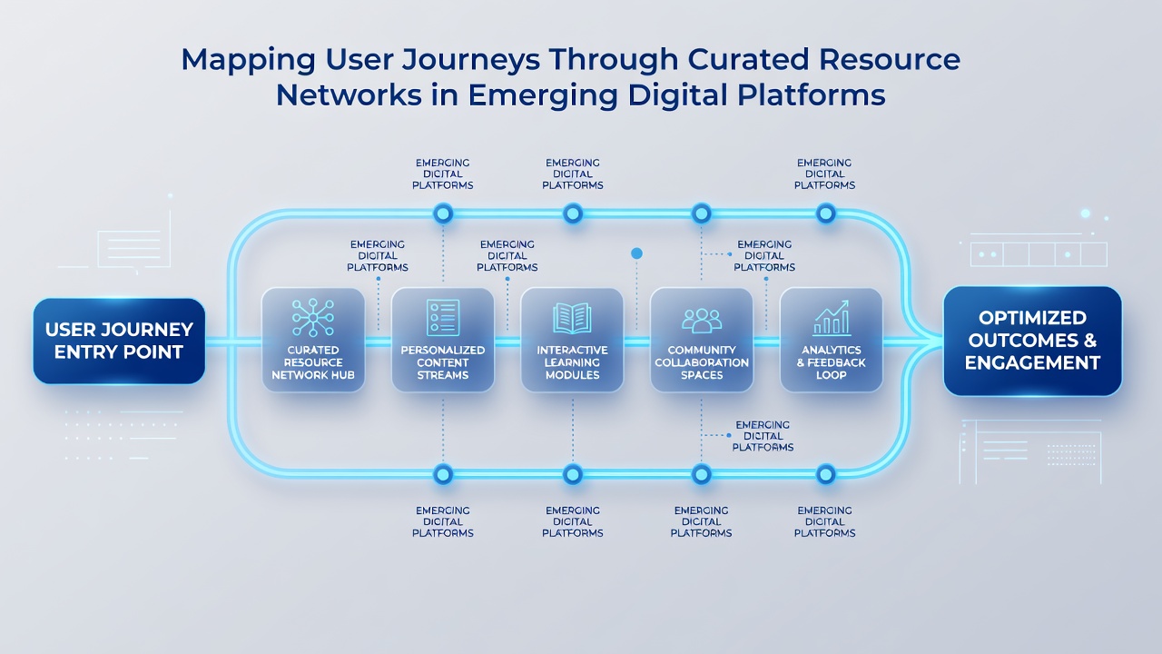 Flowchart illustrating stages of a user journey from discovery to resource utilization within a digital network